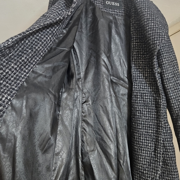 GUESS Wool-Blend Black/White Houndstooth Lined Coat Jacket Women’s Large - Picture 5 of 11